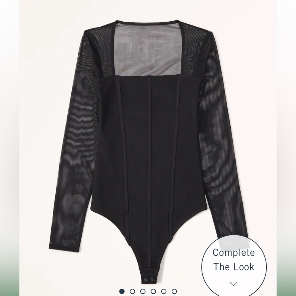 NWT Black Long-Sleeve Mesh Corset Bodysuit